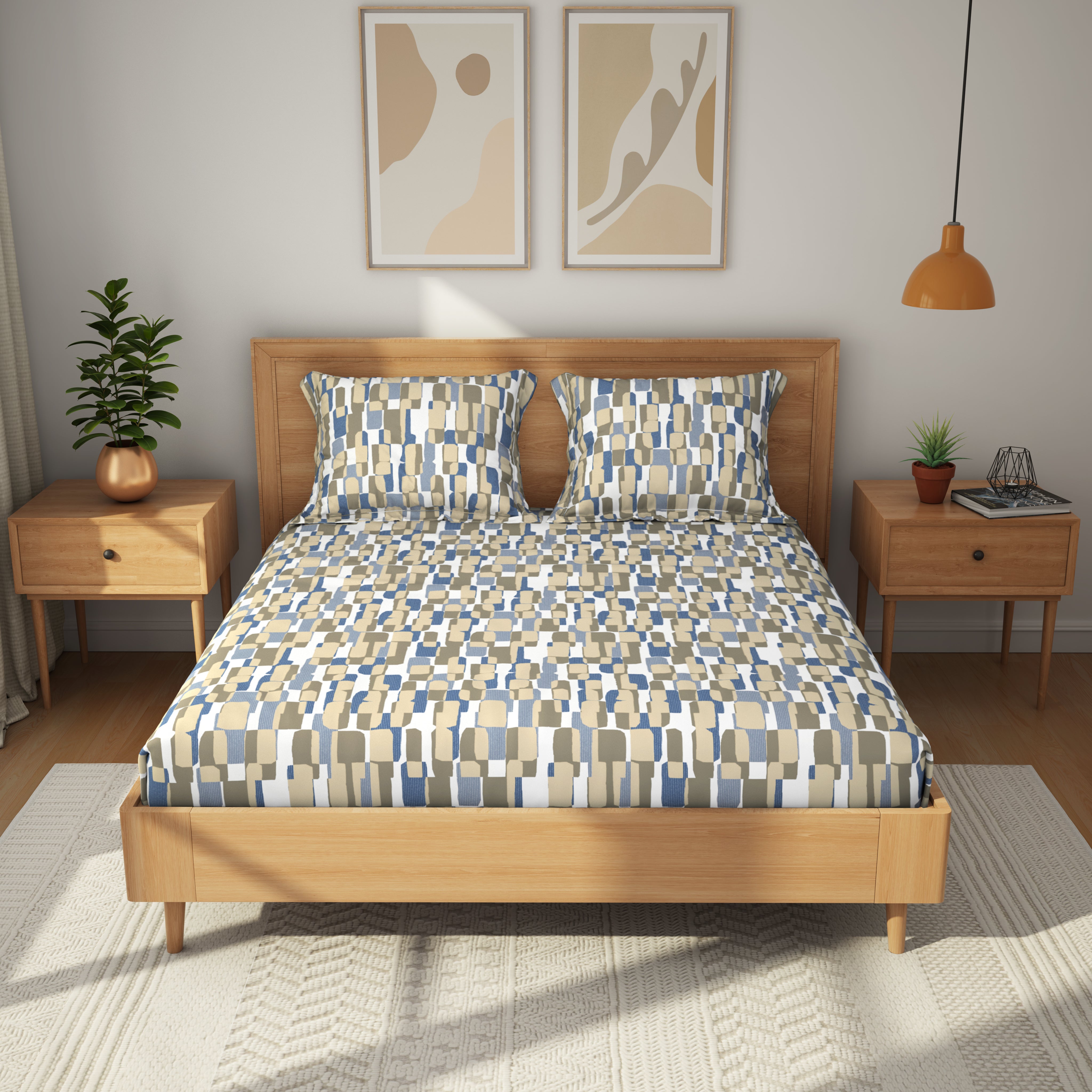 Comfort Collection, Bold & Beyond | Printed King Bedsheet Set | 120 TC Cotton - Marine Blue by Himeya
