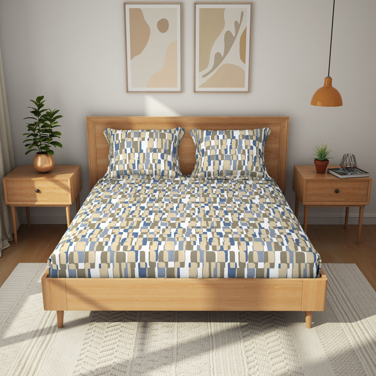 The Comfort Collection | Printed King Bedsheet Set | 120 TC Cotton | Marine Blue