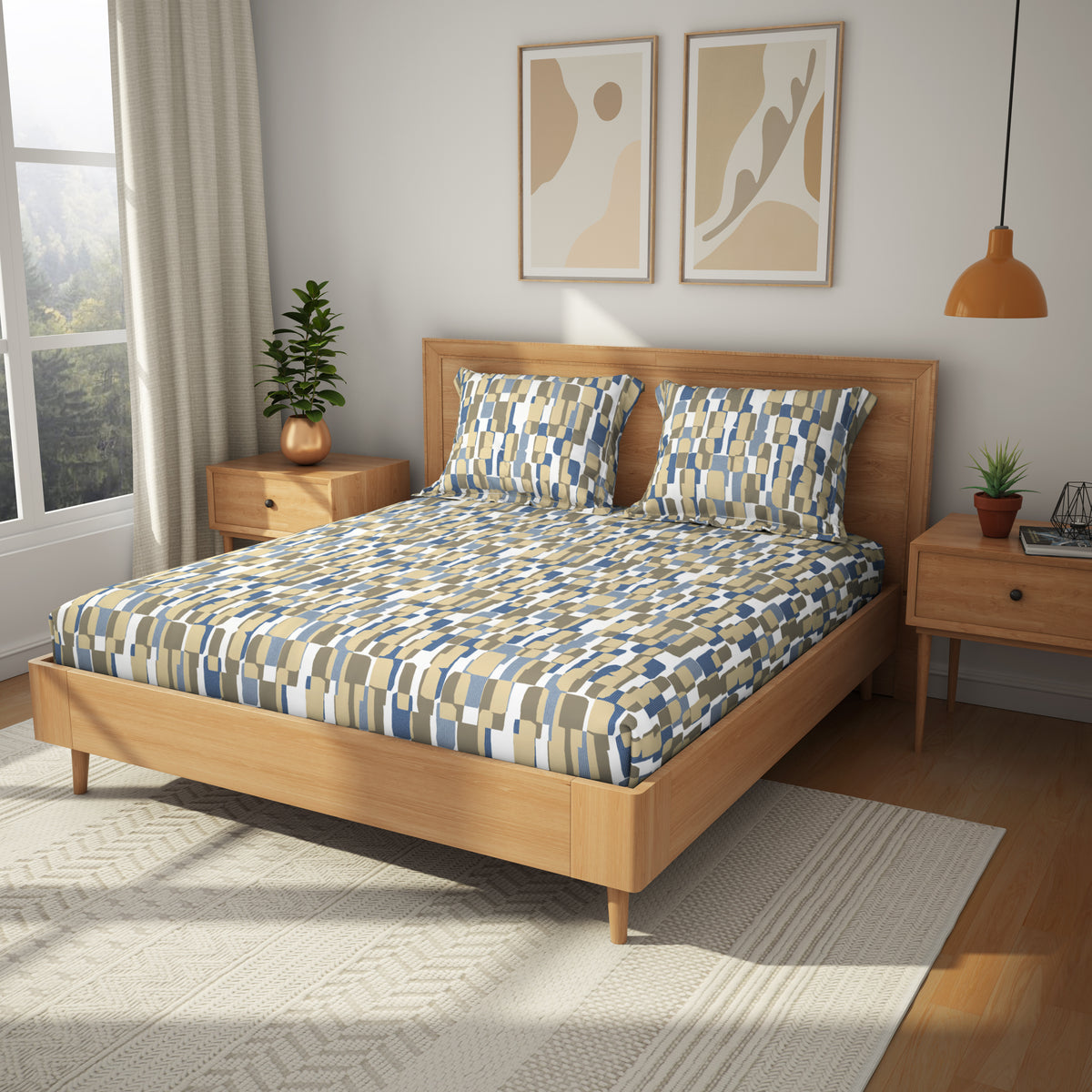 The Comfort Collection | Printed King Bedsheet Set | 120 TC Cotton | Marine Blue