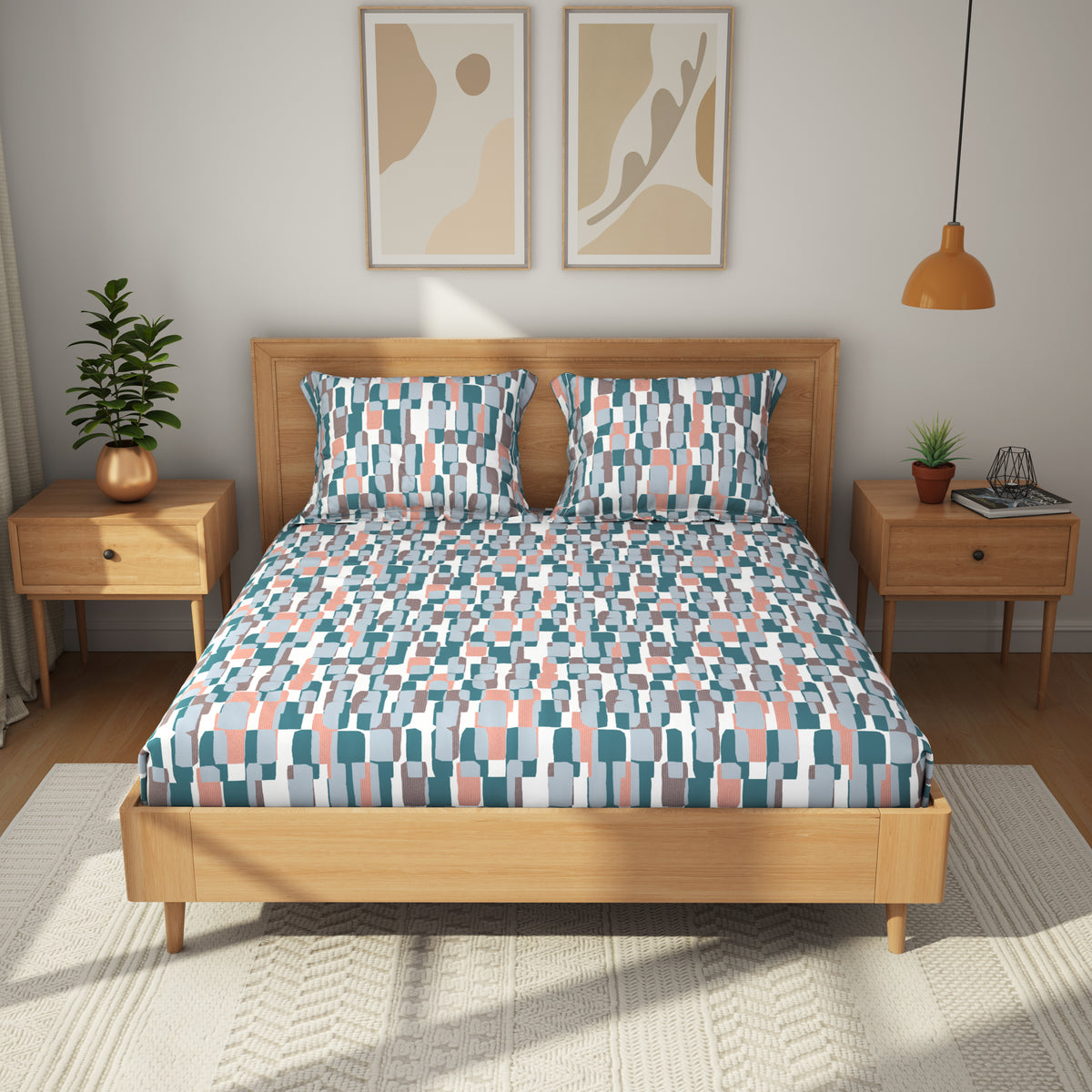 The Comfort Collection | Printed King Bedsheet Set | 120 TC Cotton | Salmon Pink