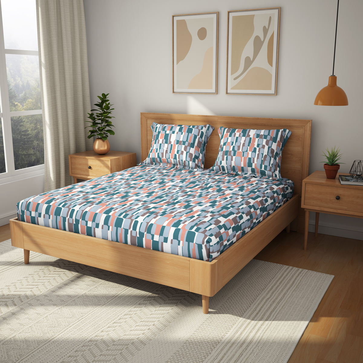 The Comfort Collection | Printed King Bedsheet Set | 120 TC Cotton | Salmon Pink