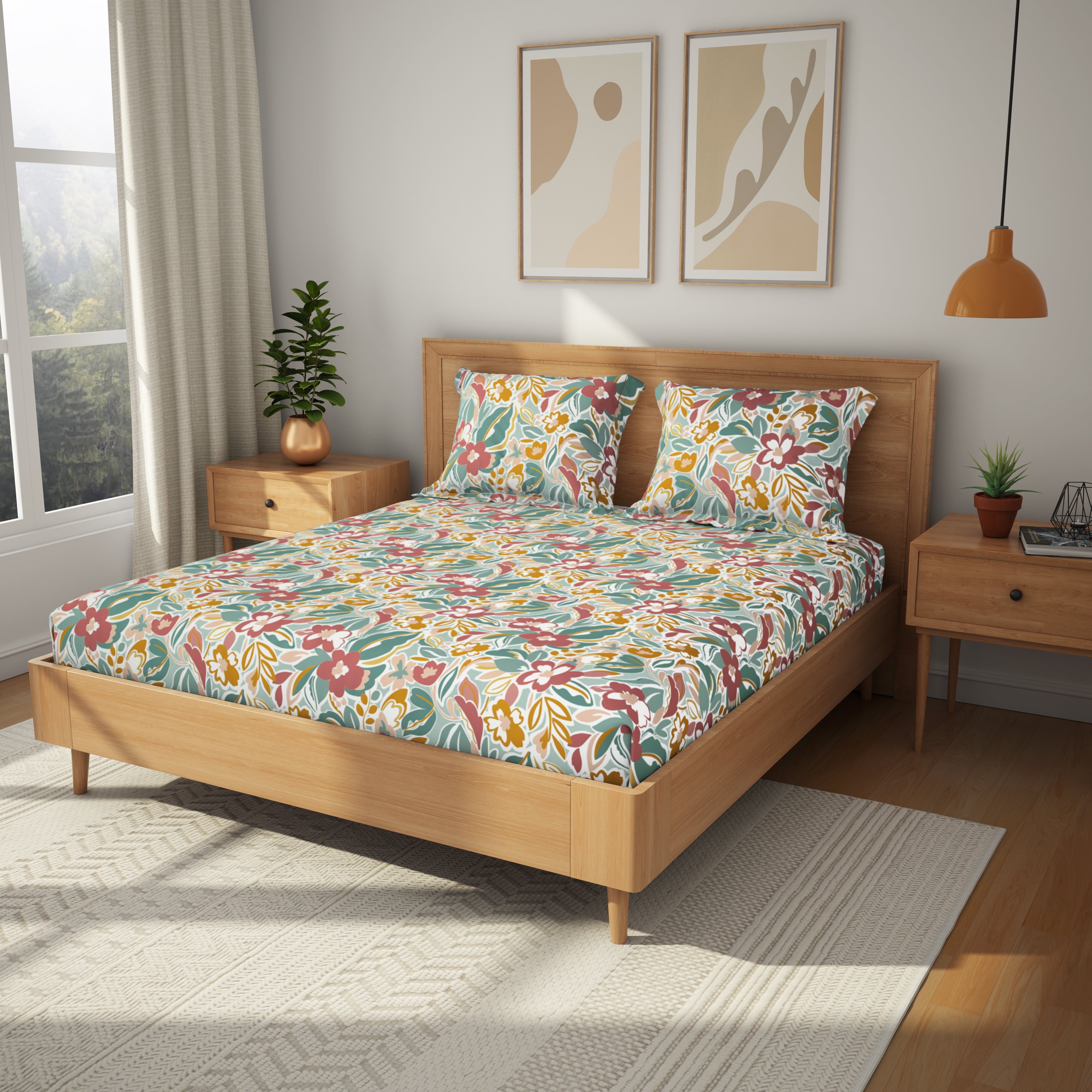 The Gifting Collection | King Bedsheet Set | 120 TC | Whimsy Bloom