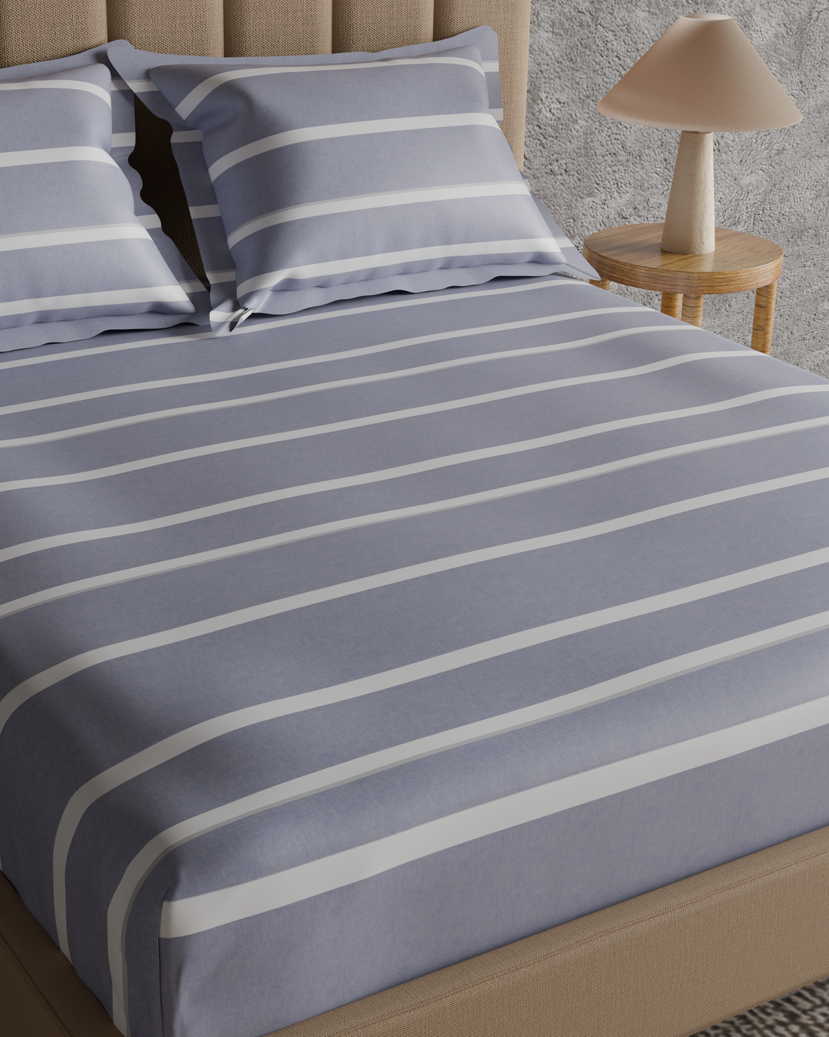 The Exclusive Collection | Printed Double Bedsheet Set | 144 TC Cotton | Chambary Stripe