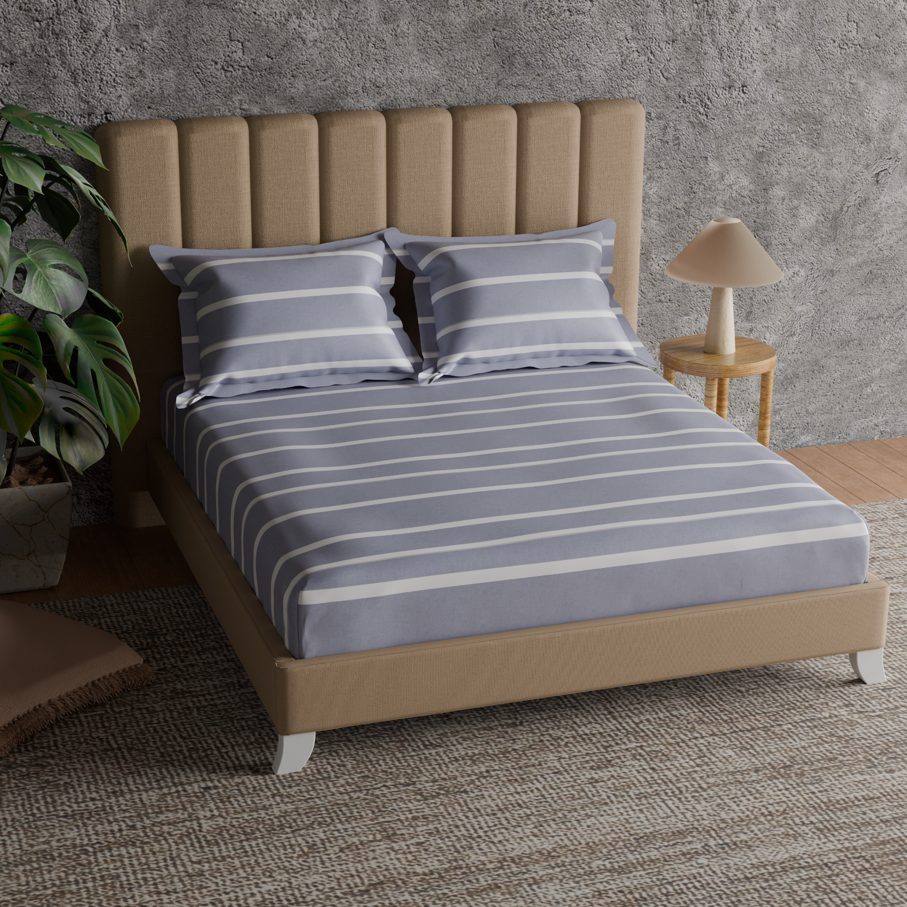 The Exclusive Collection | Printed Double Bedsheet Set | 144 TC Cotton | Chambary Stripe