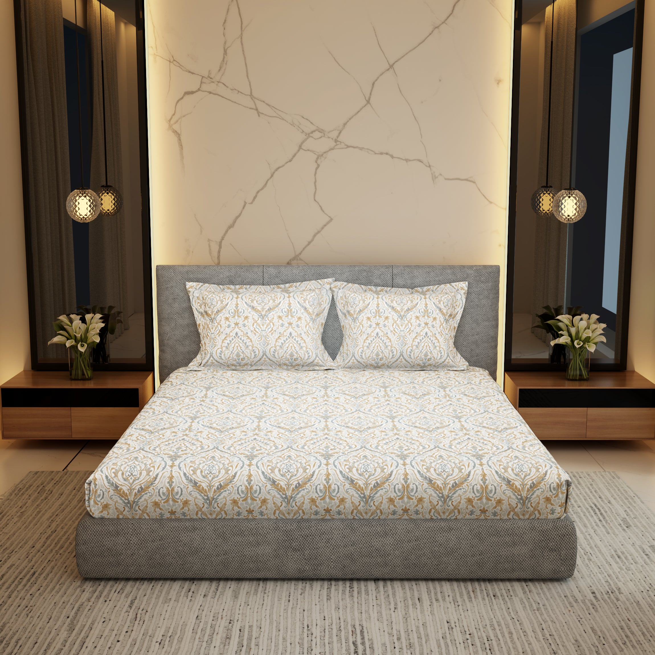 The Gifting Collection | King Bedsheet Set (1+2) | 300 TC | Zeenat
