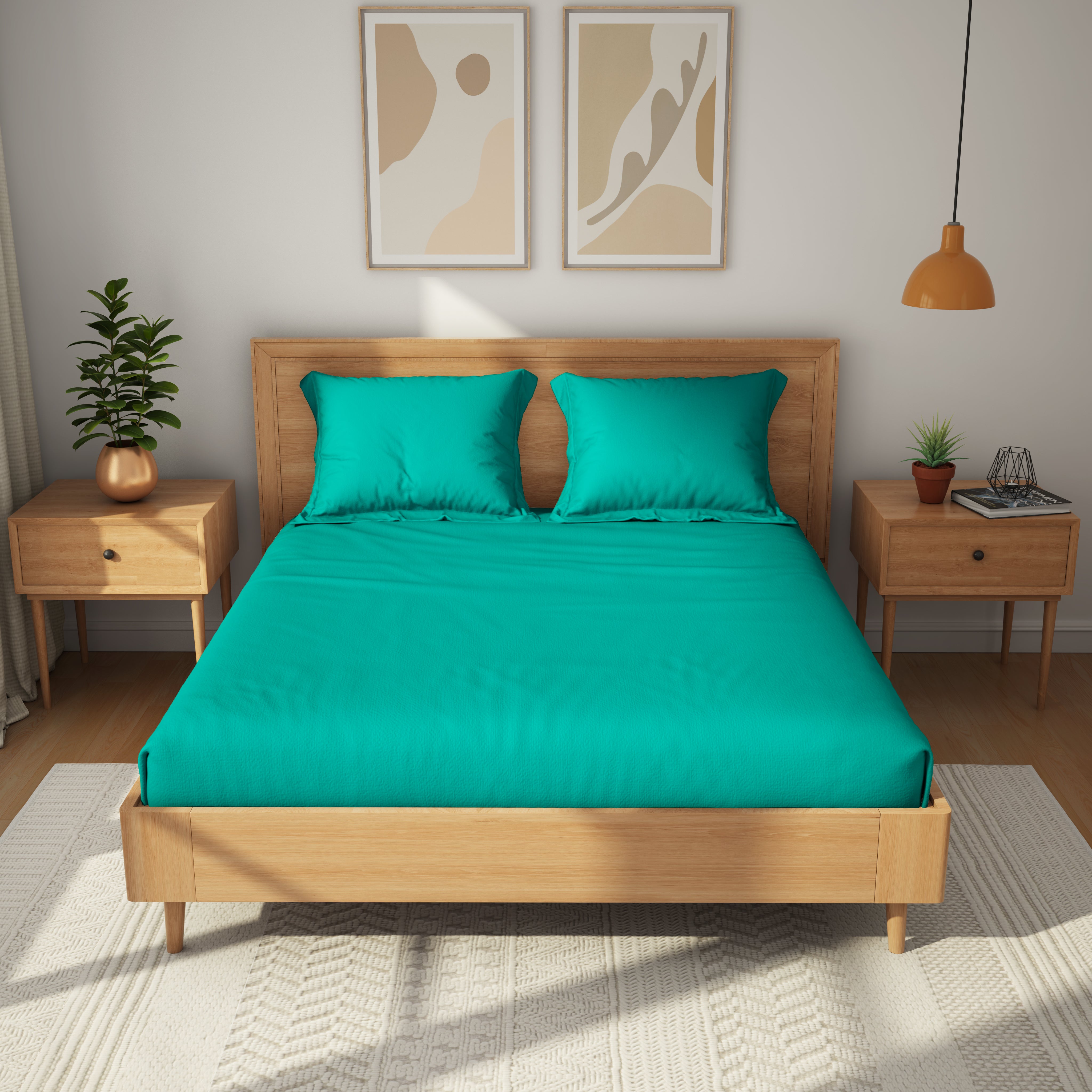 Exclusive Collection, Color Corner  | Printed Double Bedsheet Set | 152 TC Cotton - Deep Aquamarine by Himeya