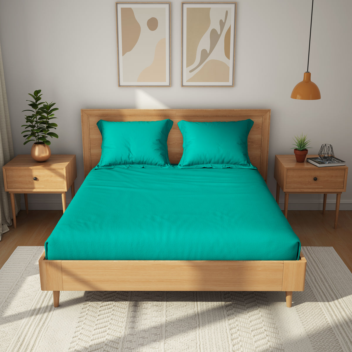 The Exclusive Collection | Printed Double Bedsheet Set | 152 TC Cotton | Deep Aquamarine