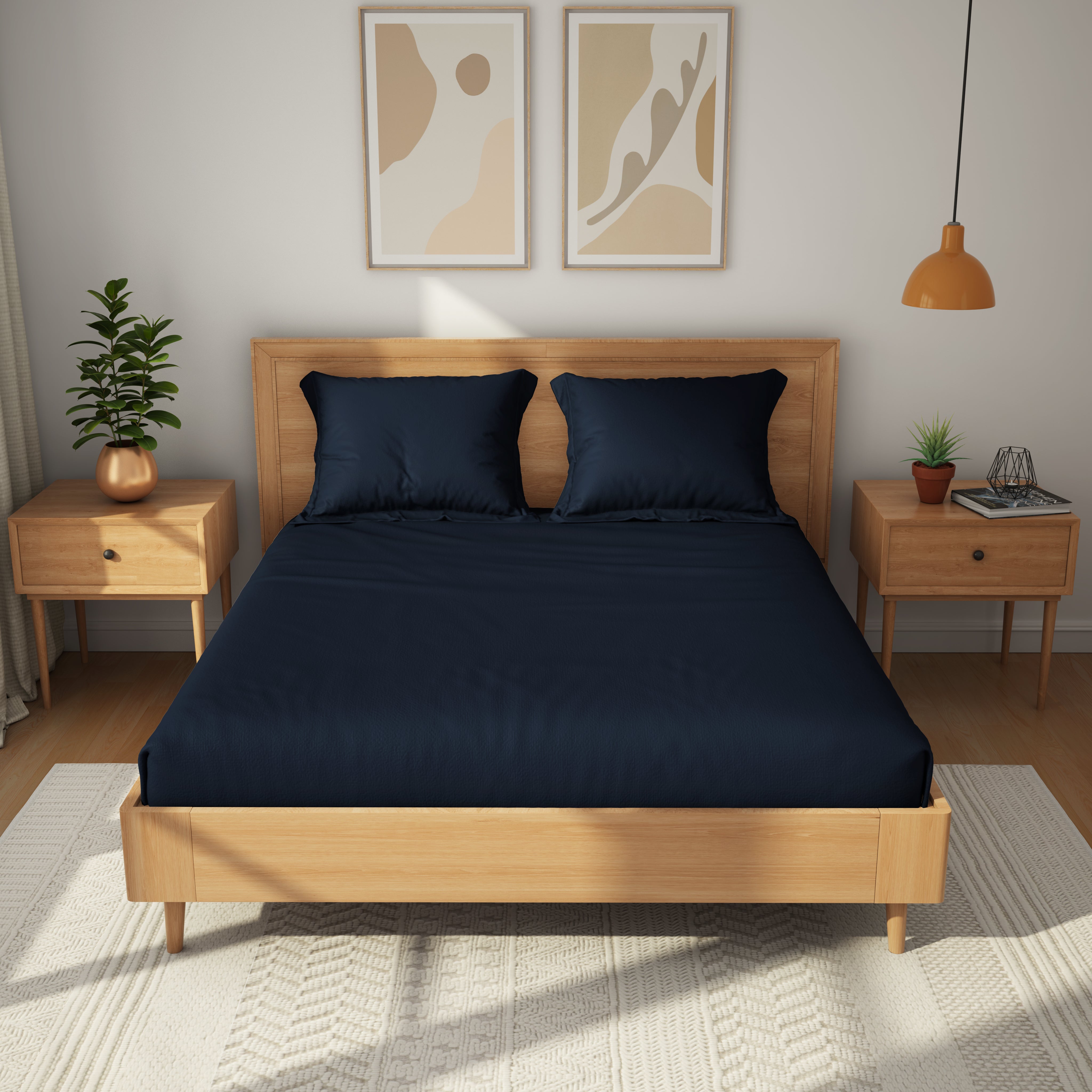 Exclusive Collection, Color Corner  | Printed Double Bedsheet Set | 150 TC Cotton - Classic Navy by Himeya