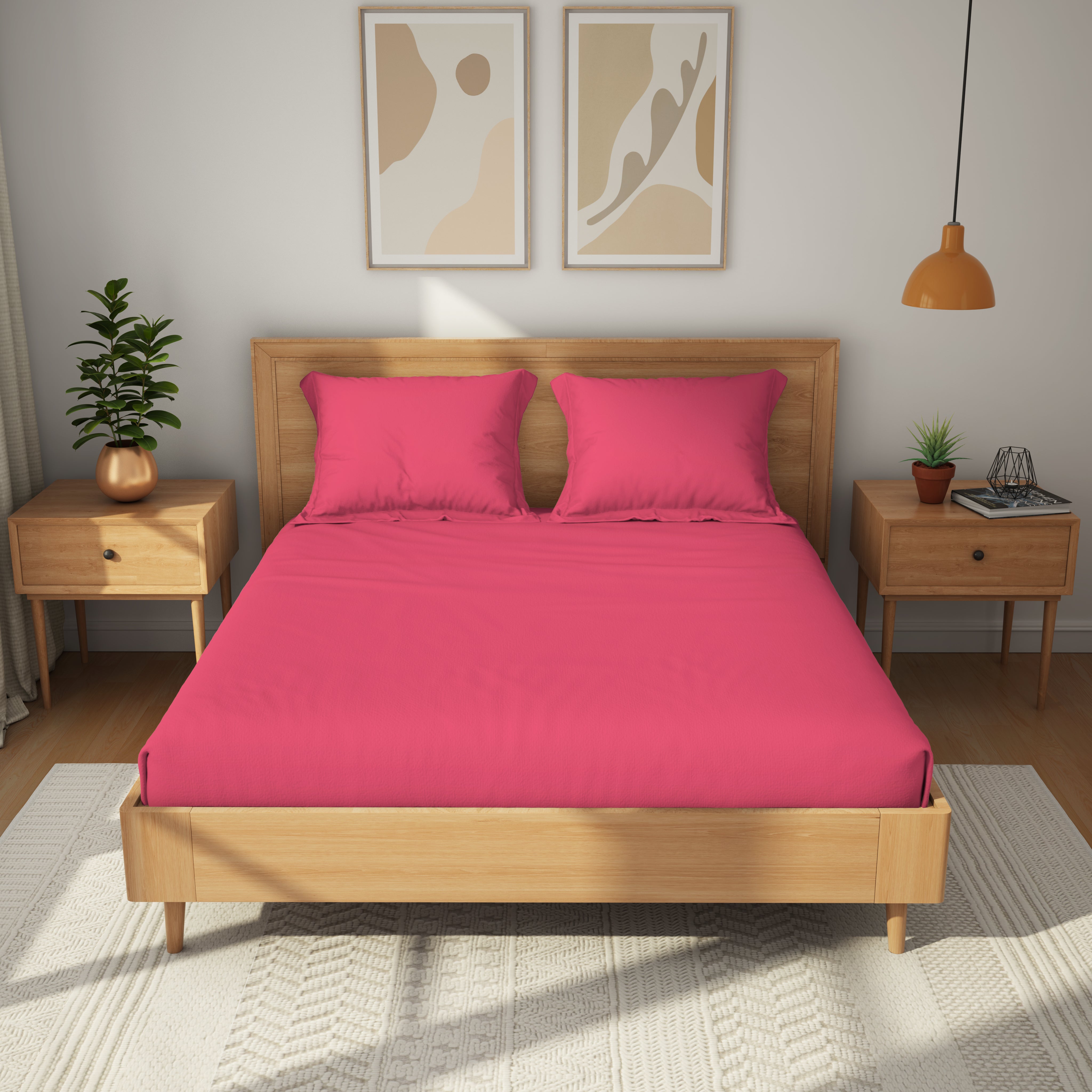 Exclusive Collection, Color Corner  | Printed Double Bedsheet Set | 152 TC Cotton - Bubblegum Pink by Himeya