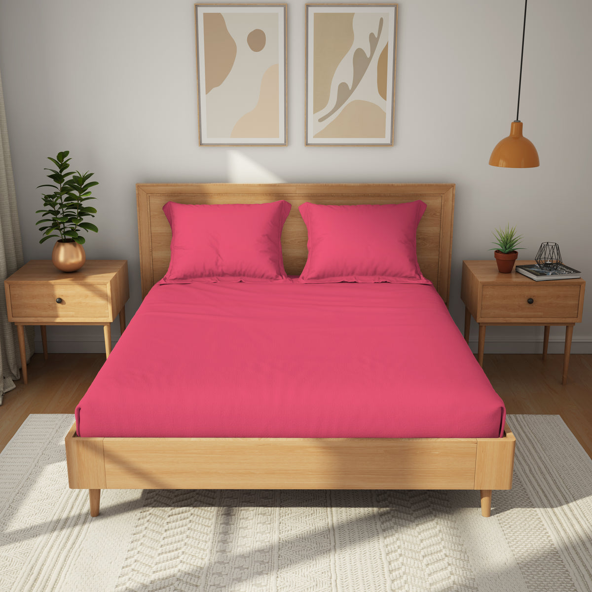 The Exclusive Collection | Printed Double Bedsheet Set | 152 TC Cotton | Bubblegum Pink