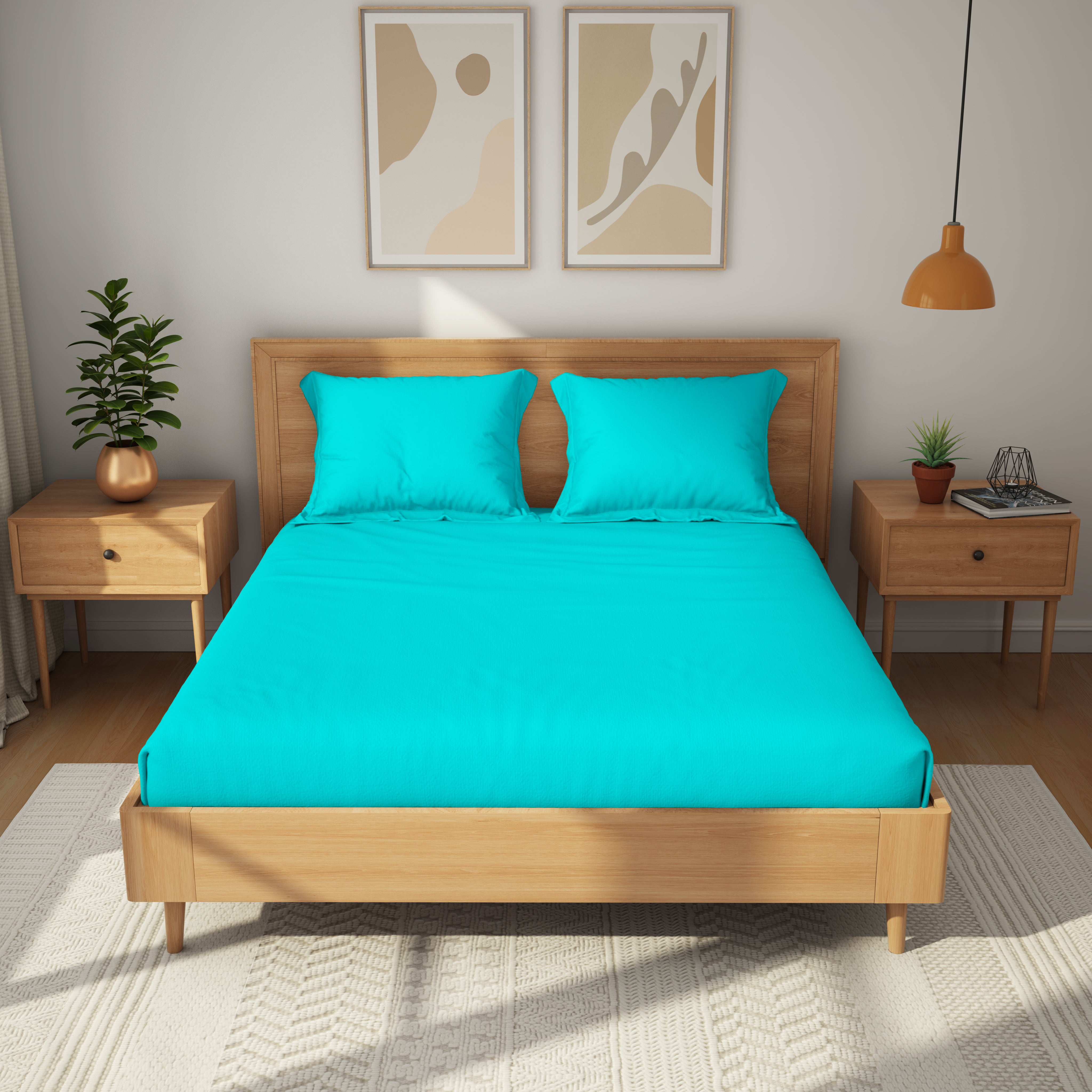 Exclusive Collection, Color Corner  | Printed Double Bedsheet Set | 152 TC Cotton - Arctic Blue by Himeya