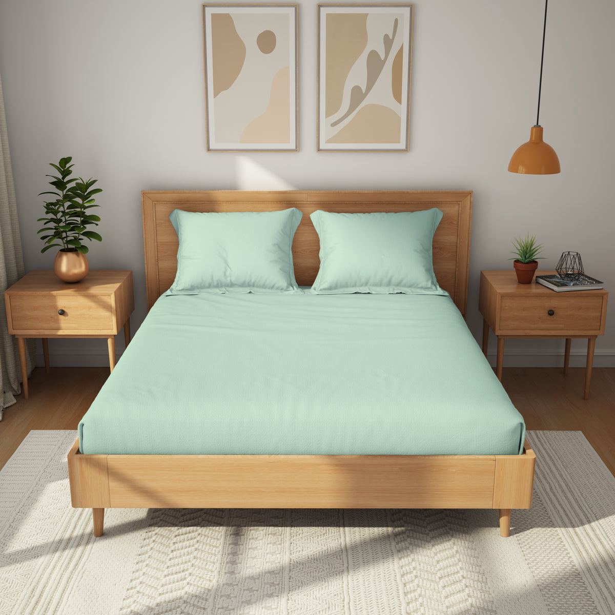 The Exclusive Collection | Printed Double Bedsheet Set | 200 TC  Cotton | Ice Blue