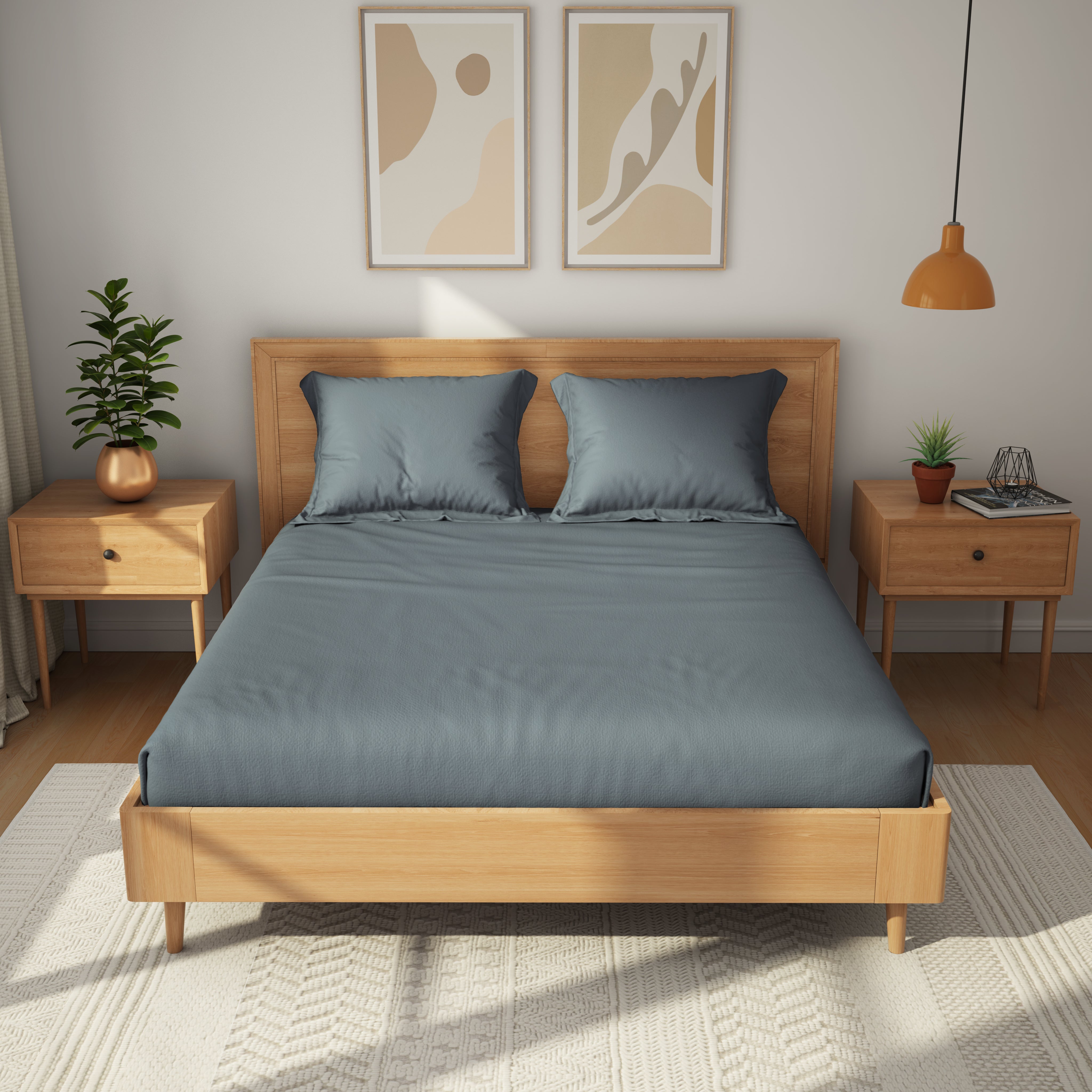 Exclusive Collection, Color Corner  | Printed Double Bedsheet Set | 200 TC  Cotton - Stone Grey by Himeya