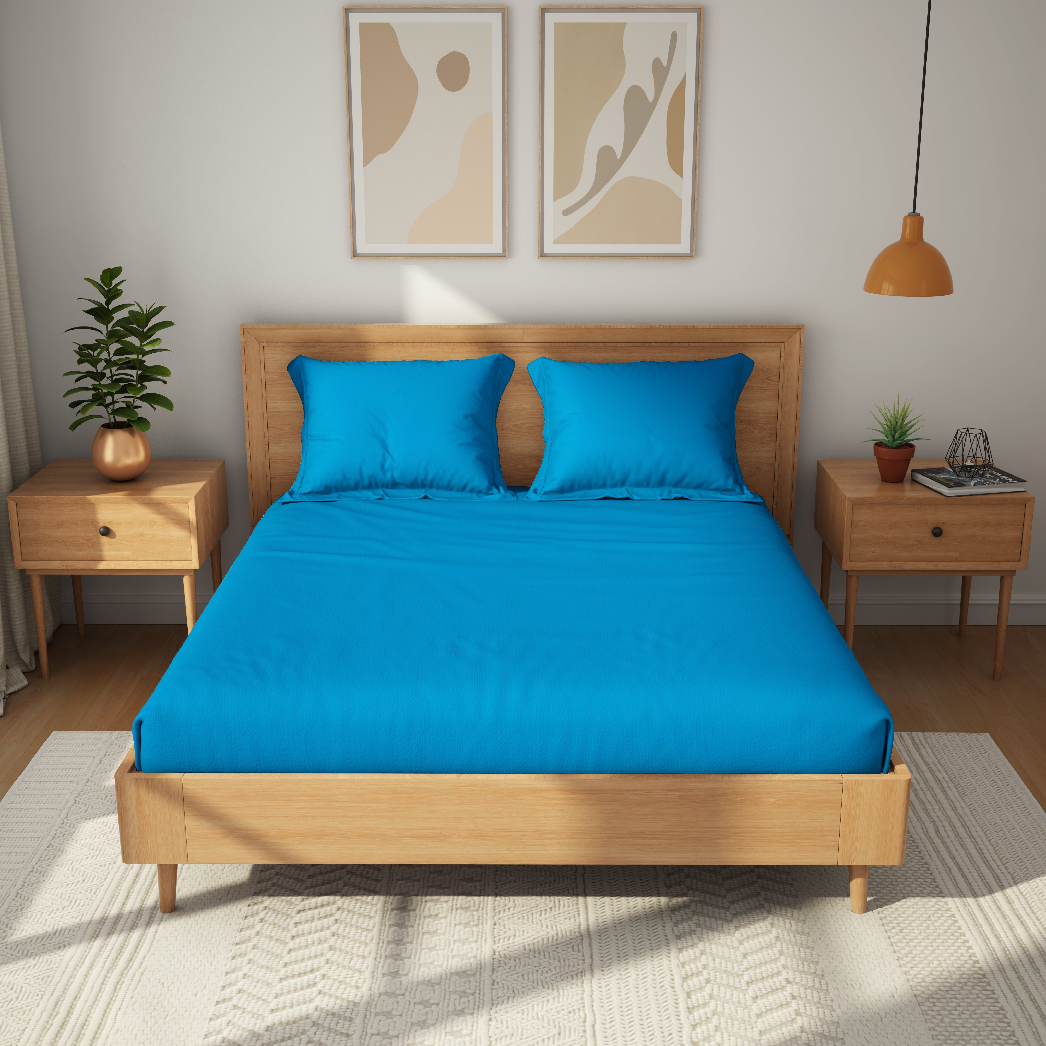 Exclusive Collection, Color Corner  | Printed Double Bedsheet Set | 200 TC  Cotton - Winter Blue by Himeya