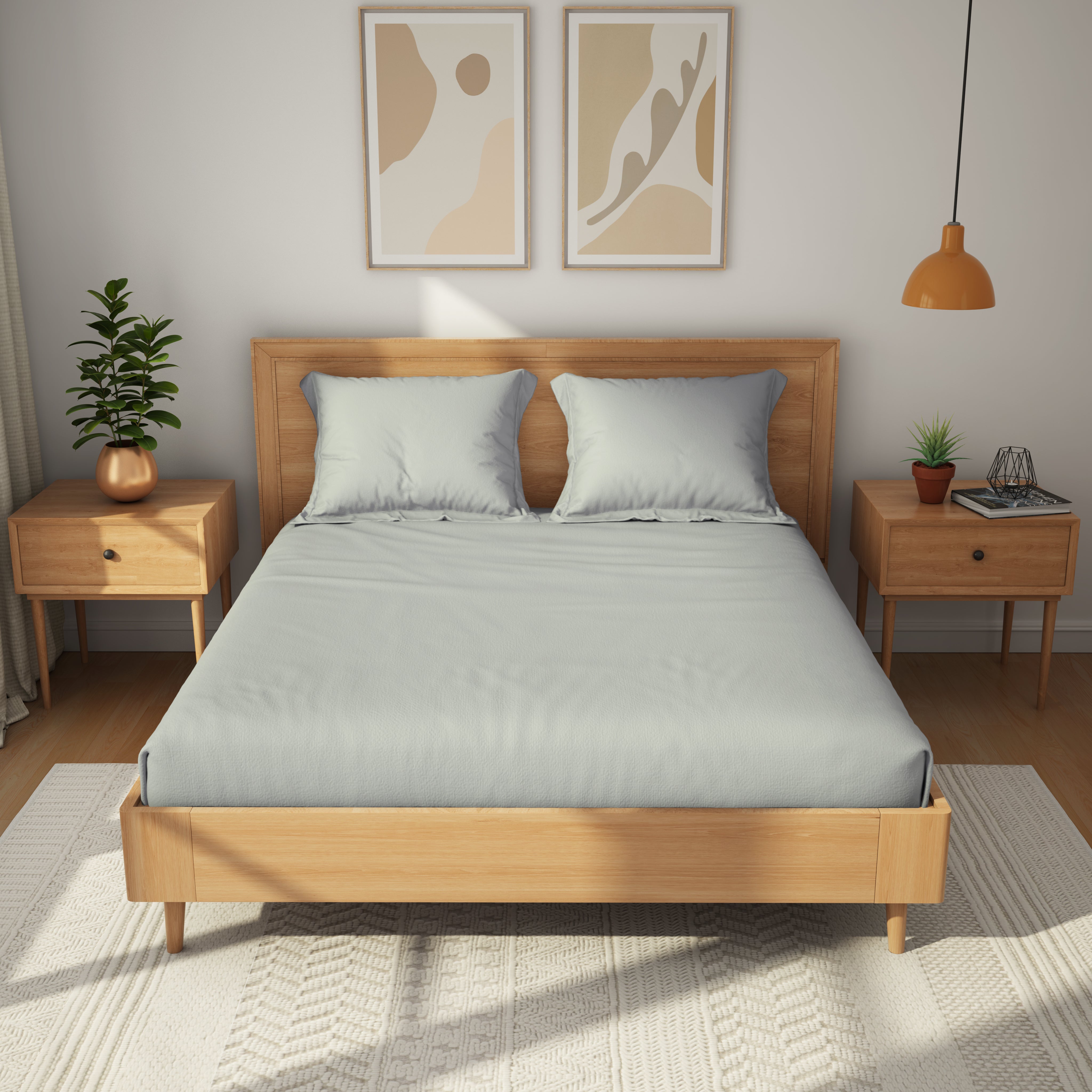 Exclusive Collection, Color Corner  | Printed Double Bedsheet Set | 200 TC  Cotton - Silver Grey by Himeya