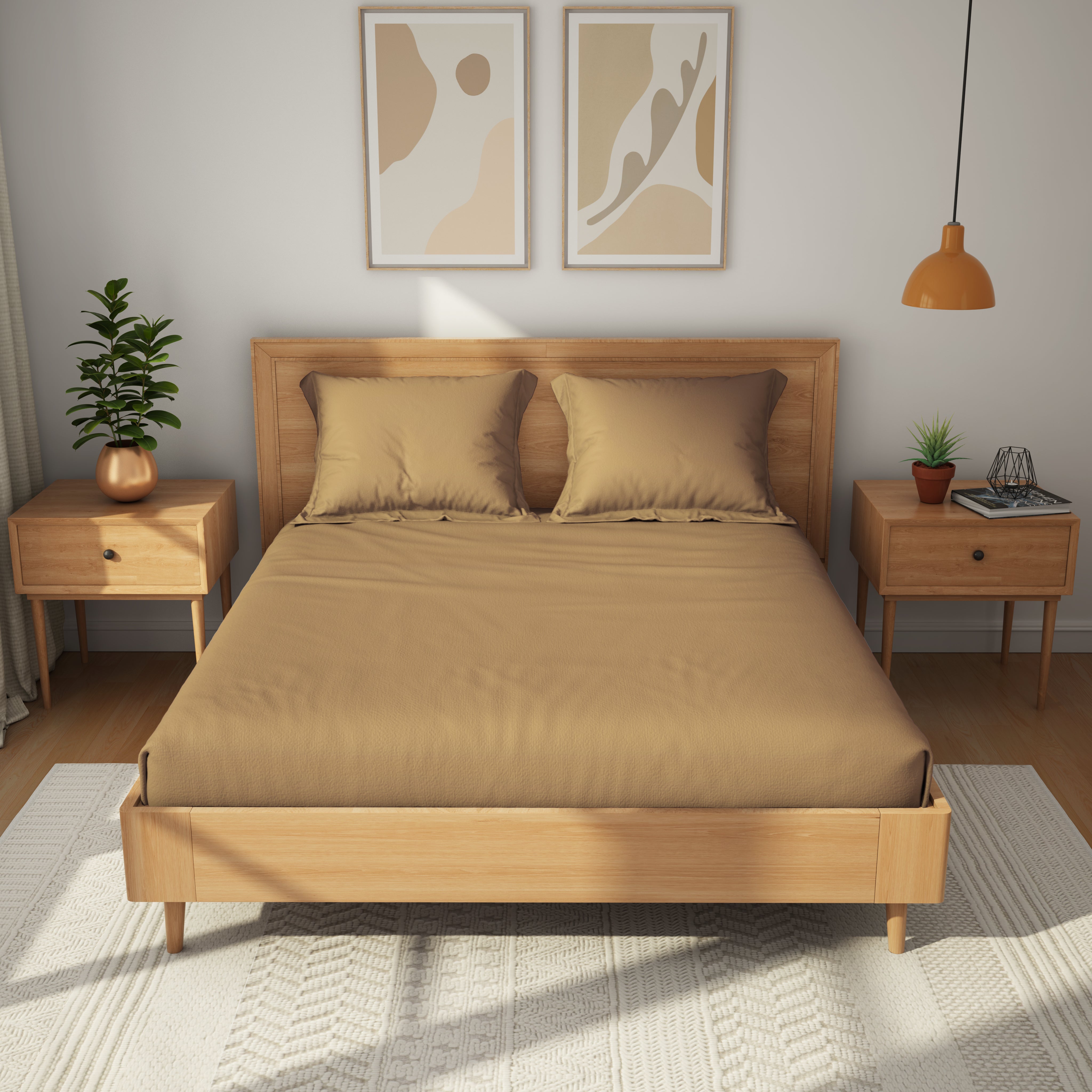 Exclusive Collection, Color Corner  | Printed Double Bedsheet Set | 152 TC Cotton - Sepia Beige by Himeya