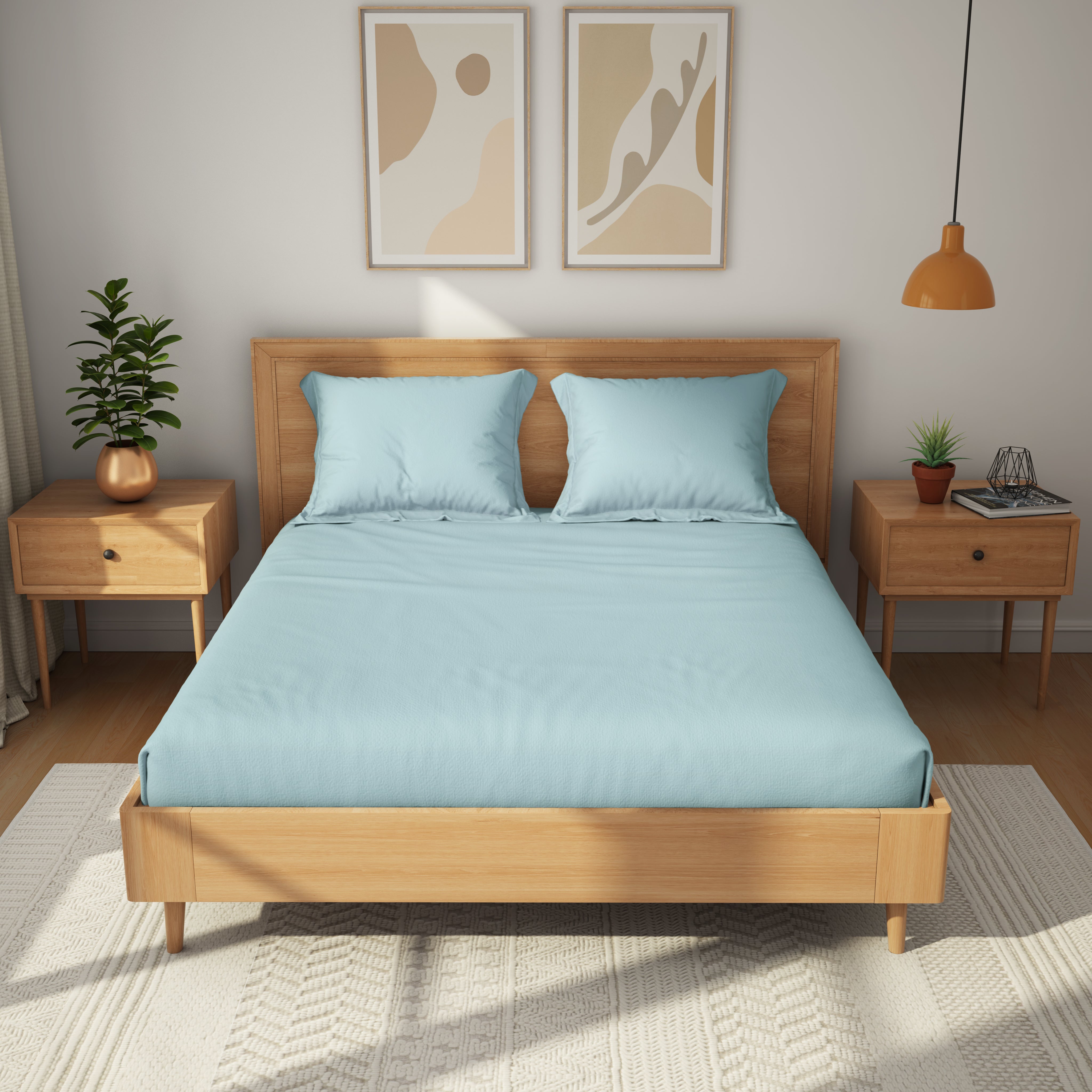 Exclusive Collection, Color Corner  | Printed Double Bedsheet Set | 200 TC  Cotton - Iris Blue by Himeya