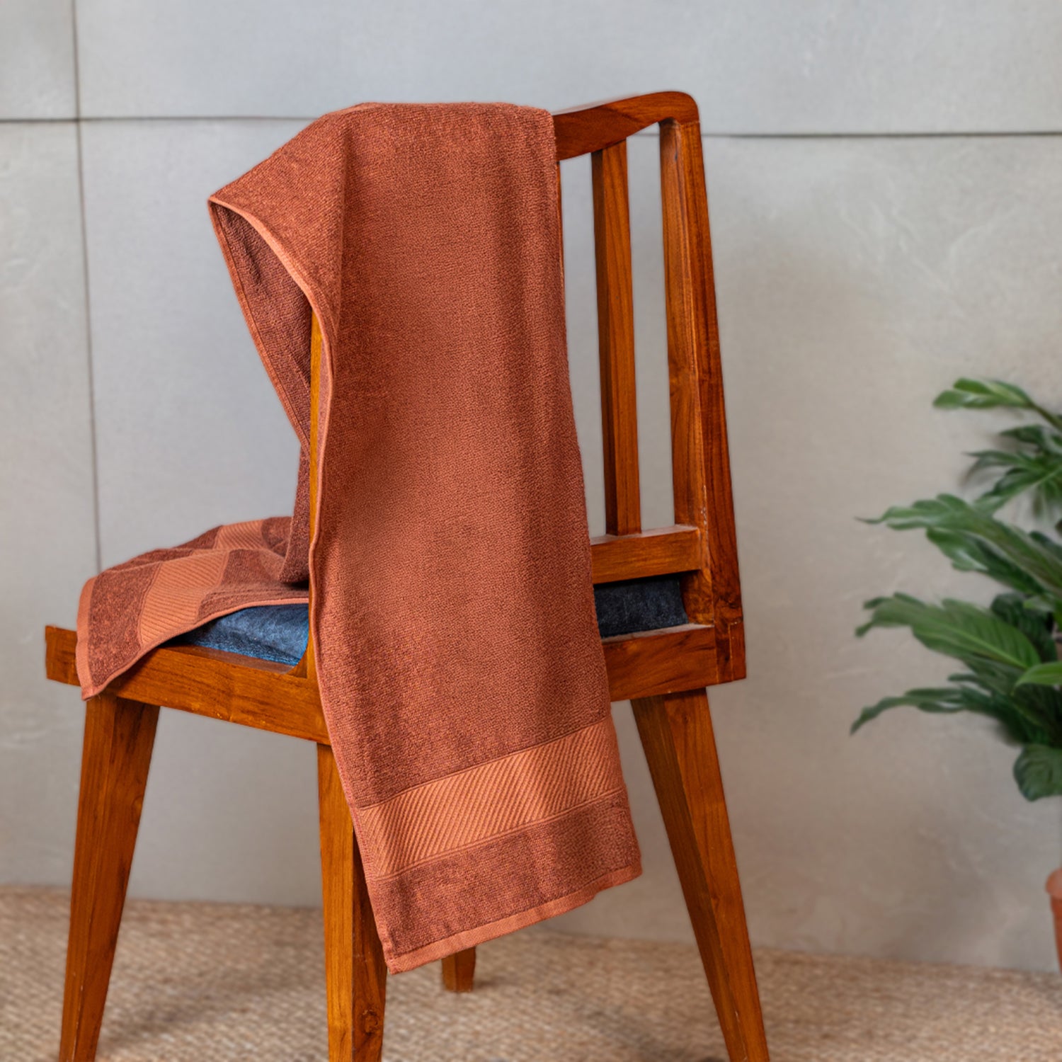Bamboo Cotton|Bath Towel|400 GSM - Leather Brown - By Himeya