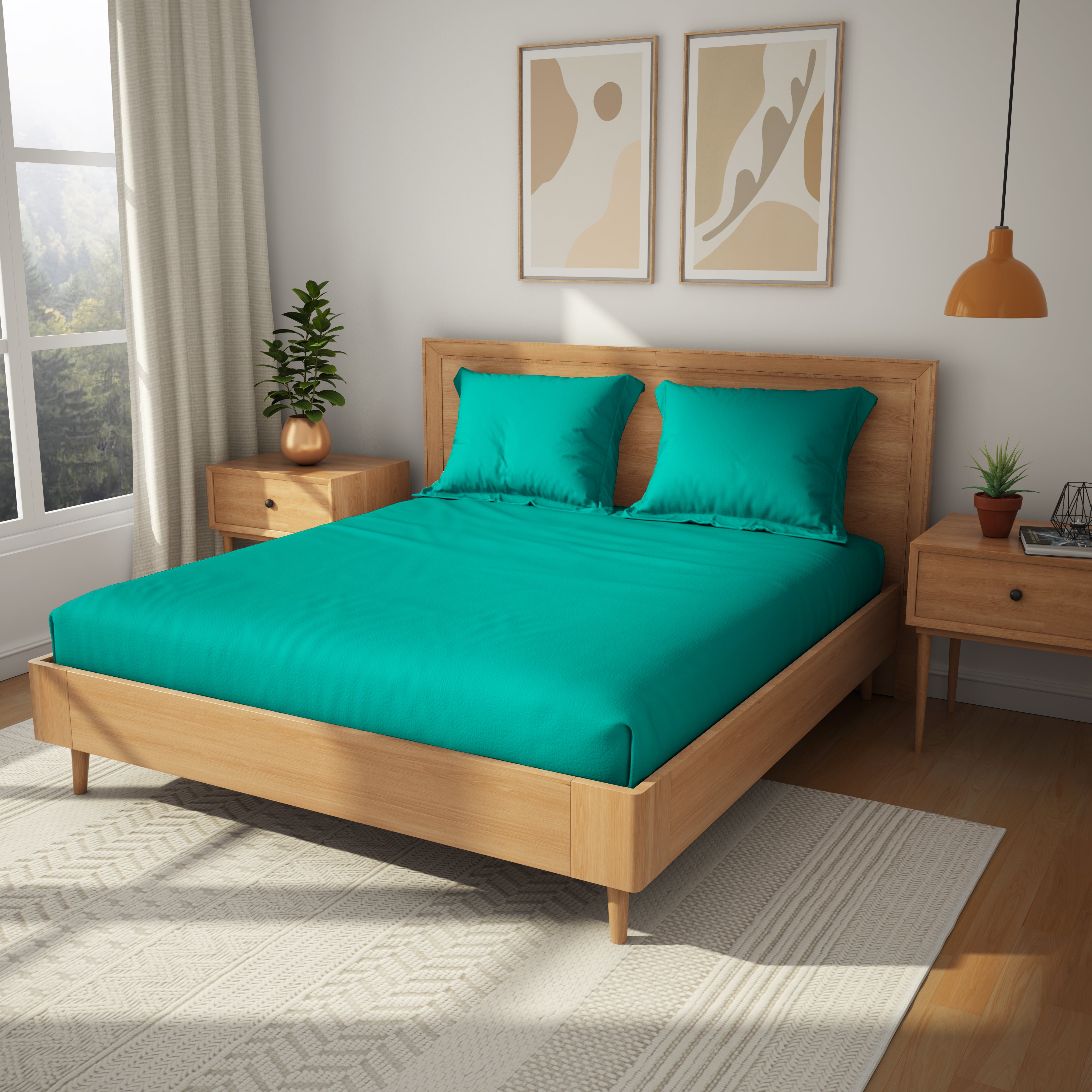 Exclusive Collection, Color Corner  | Printed Double Bedsheet Set | 152 TC Cotton - Deep Aquamarine by Himeya