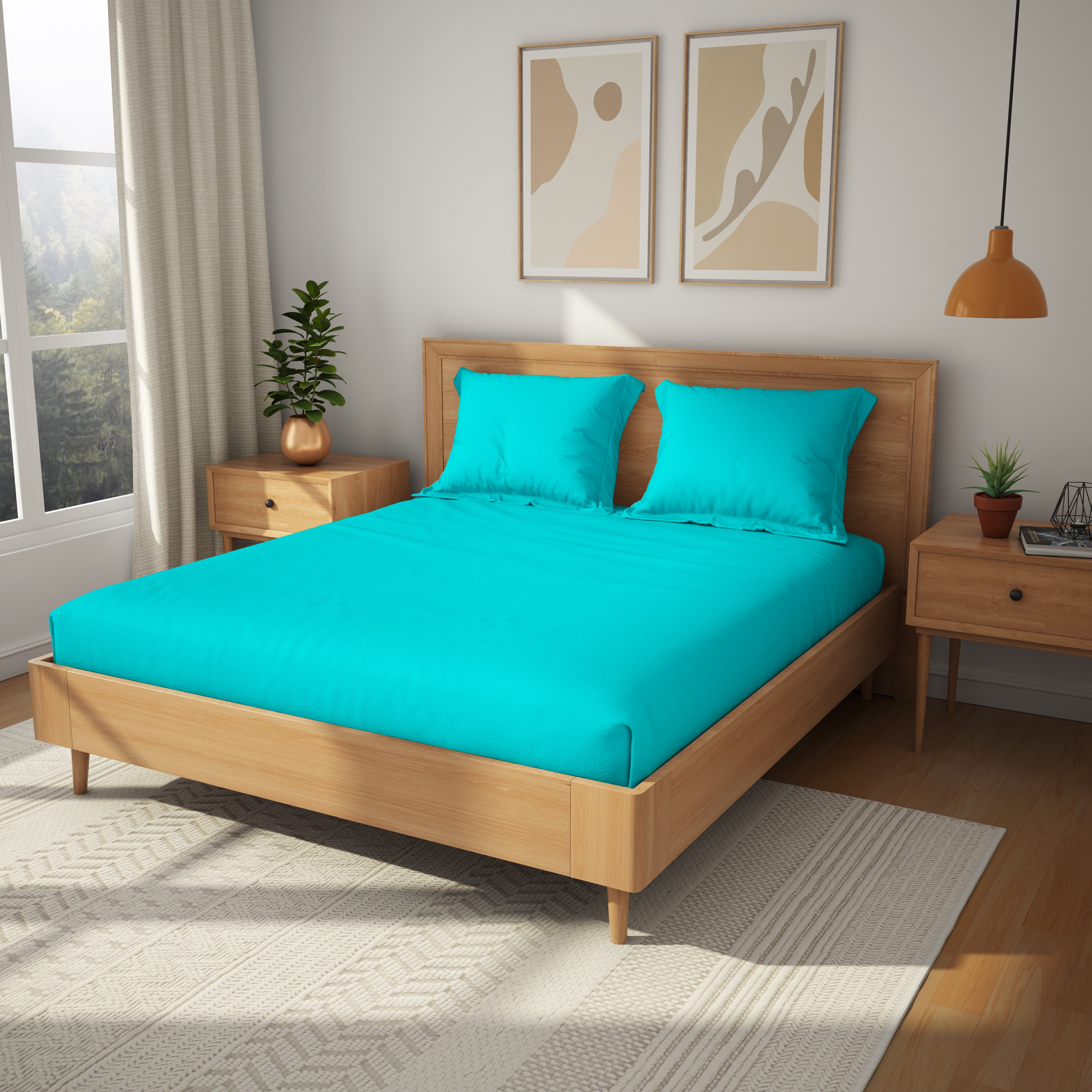 Exclusive Collection, Color Corner  | Printed Double Bedsheet Set | 152 TC Cotton - Arctic Blue by Himeya