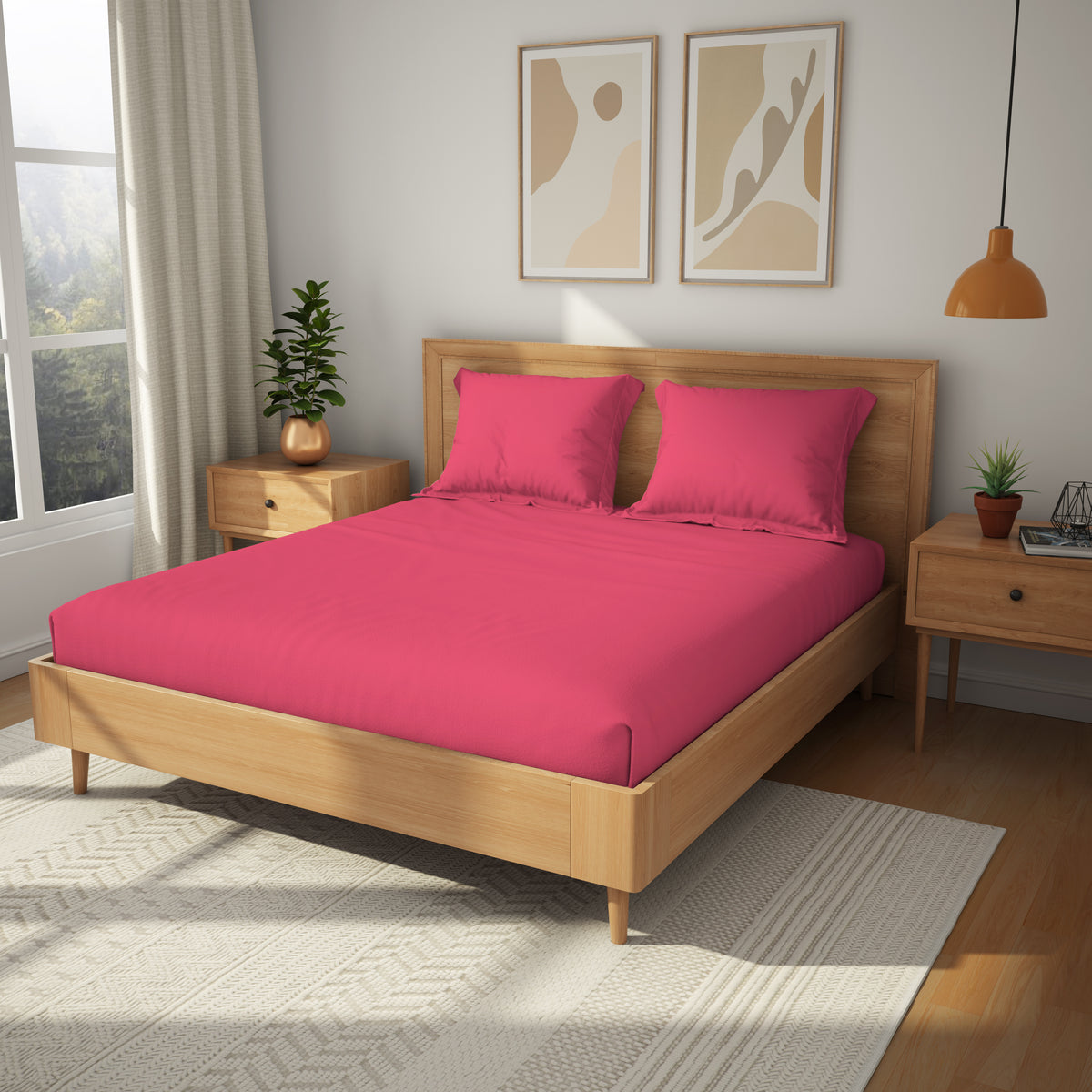 The Exclusive Collection | Printed Double Bedsheet Set | 152 TC Cotton | Bubblegum Pink