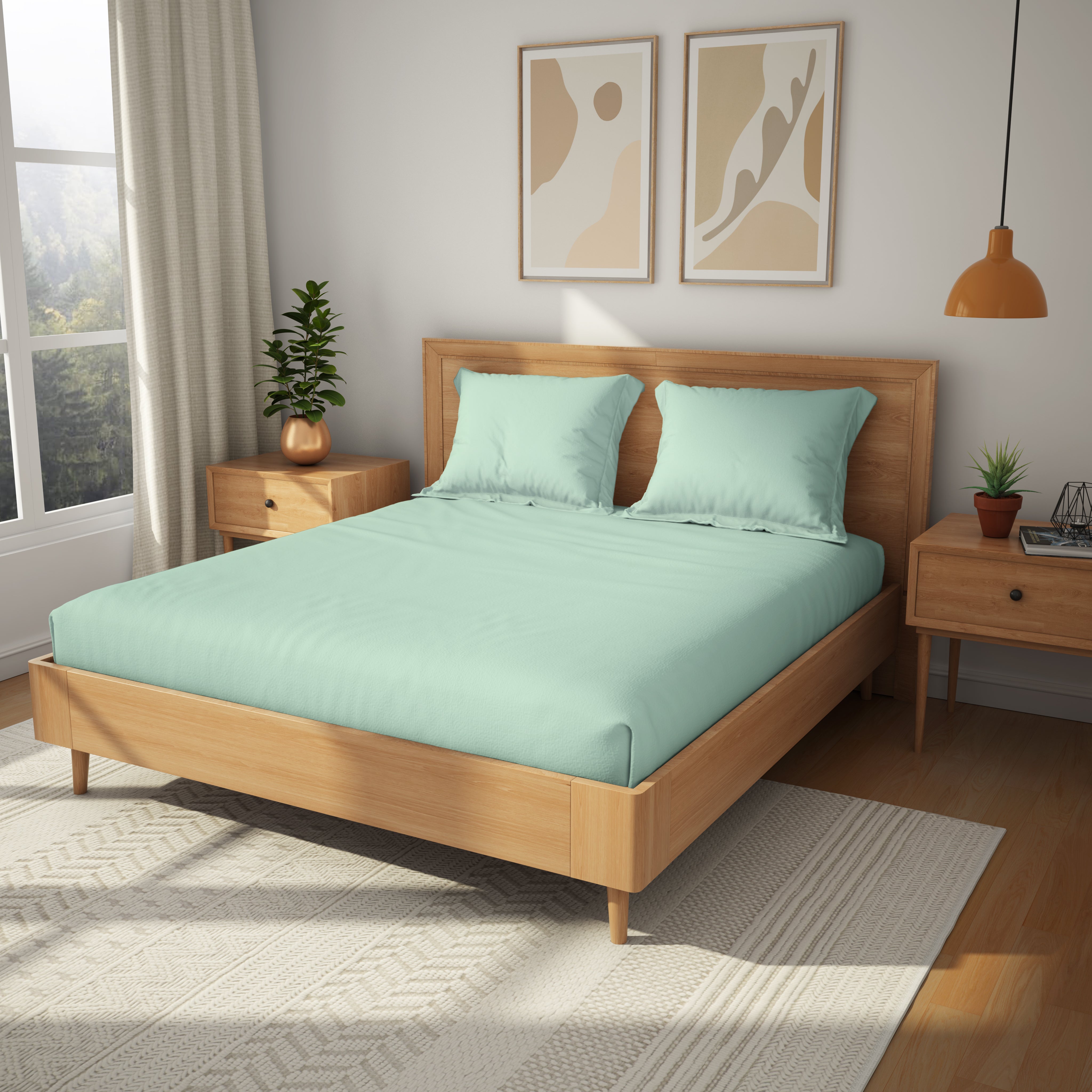 Exclusive Collection, Color Corner  | Printed Double Bedsheet Set | 200 TC  Cotton - Ice Blue by Himeya