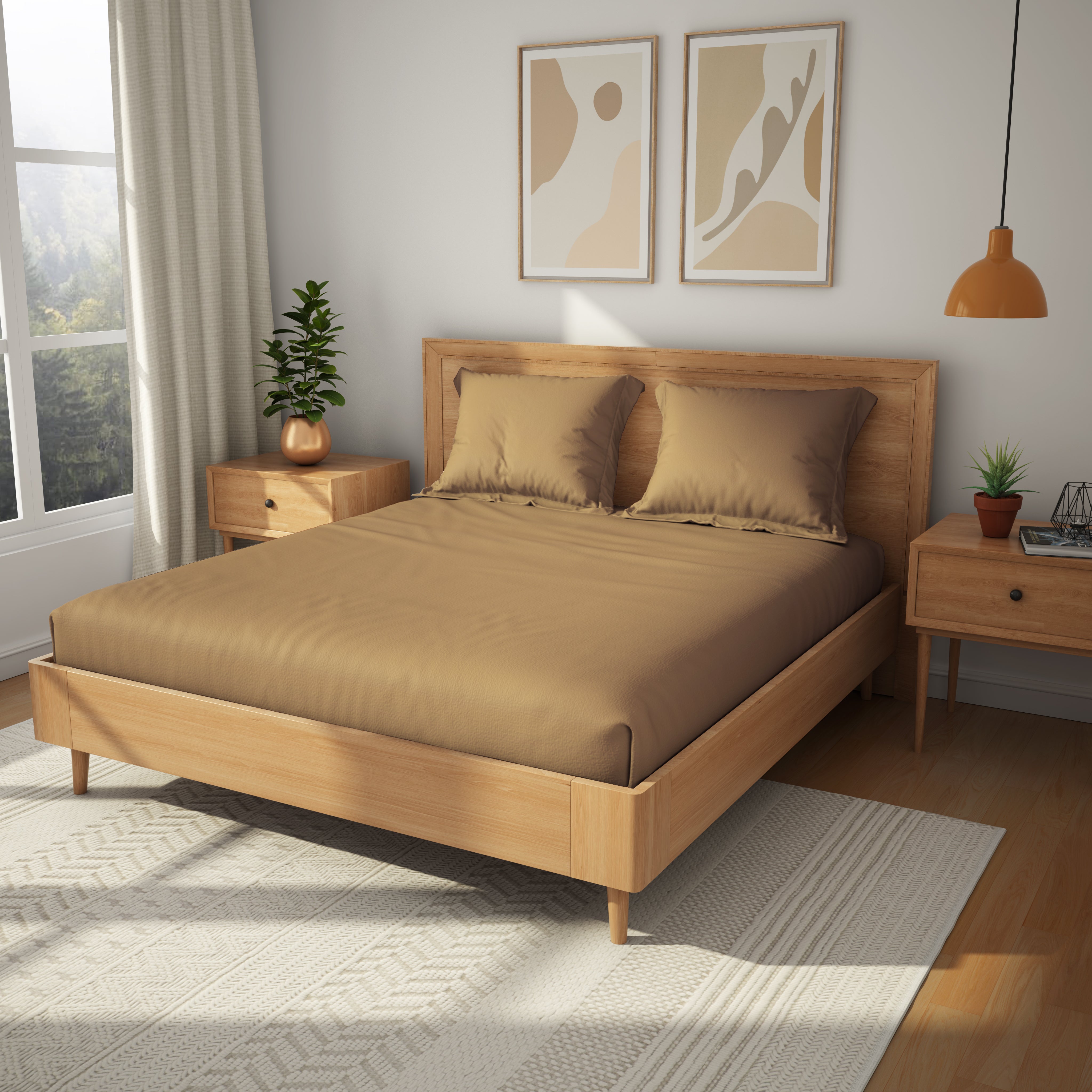 Exclusive Collection, Color Corner  | Printed Double Bedsheet Set | 152 TC Cotton - Sepia Beige by Himeya