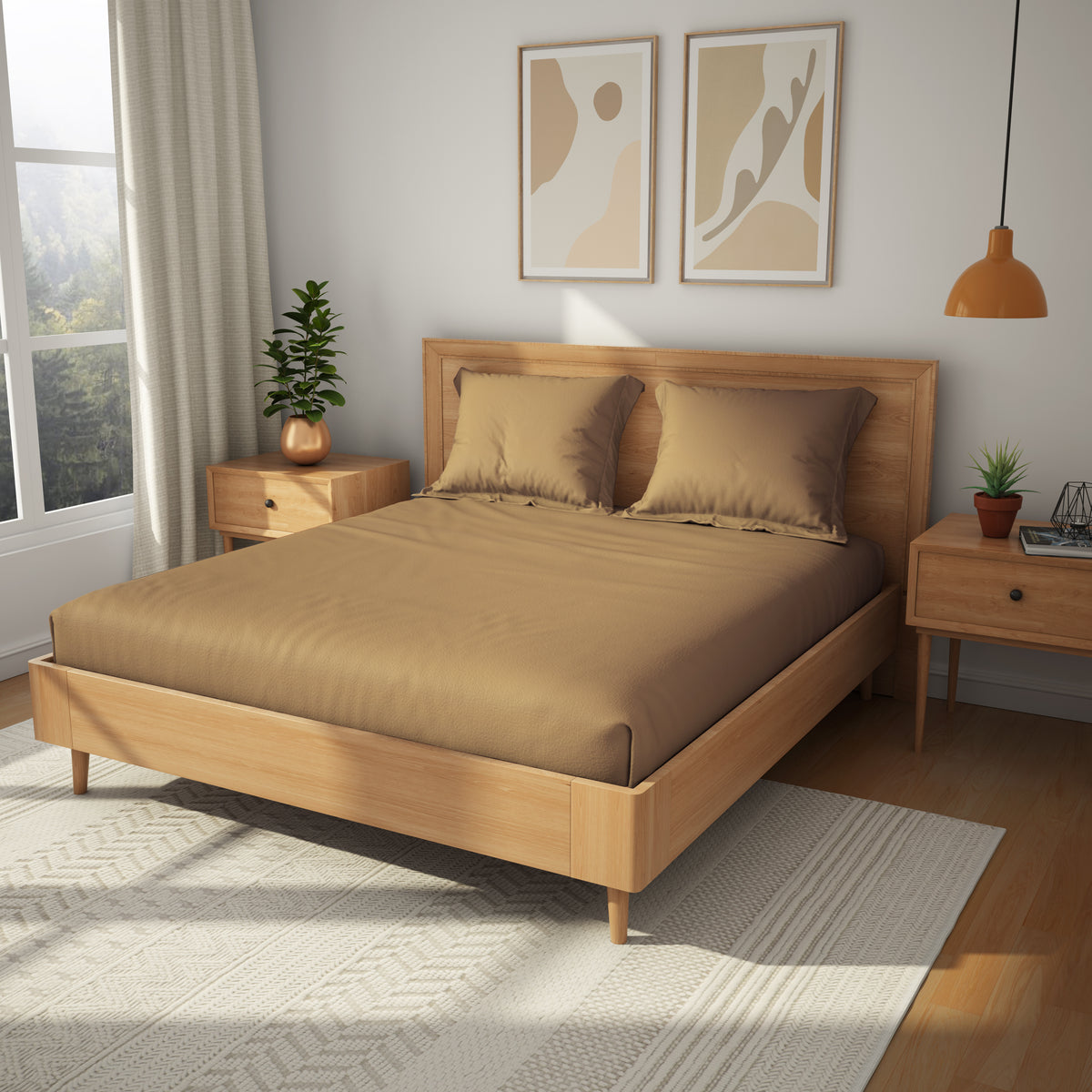 The Exclusive Collection | Printed Double Bedsheet Set | 152 TC Cotton | Sepia Beige