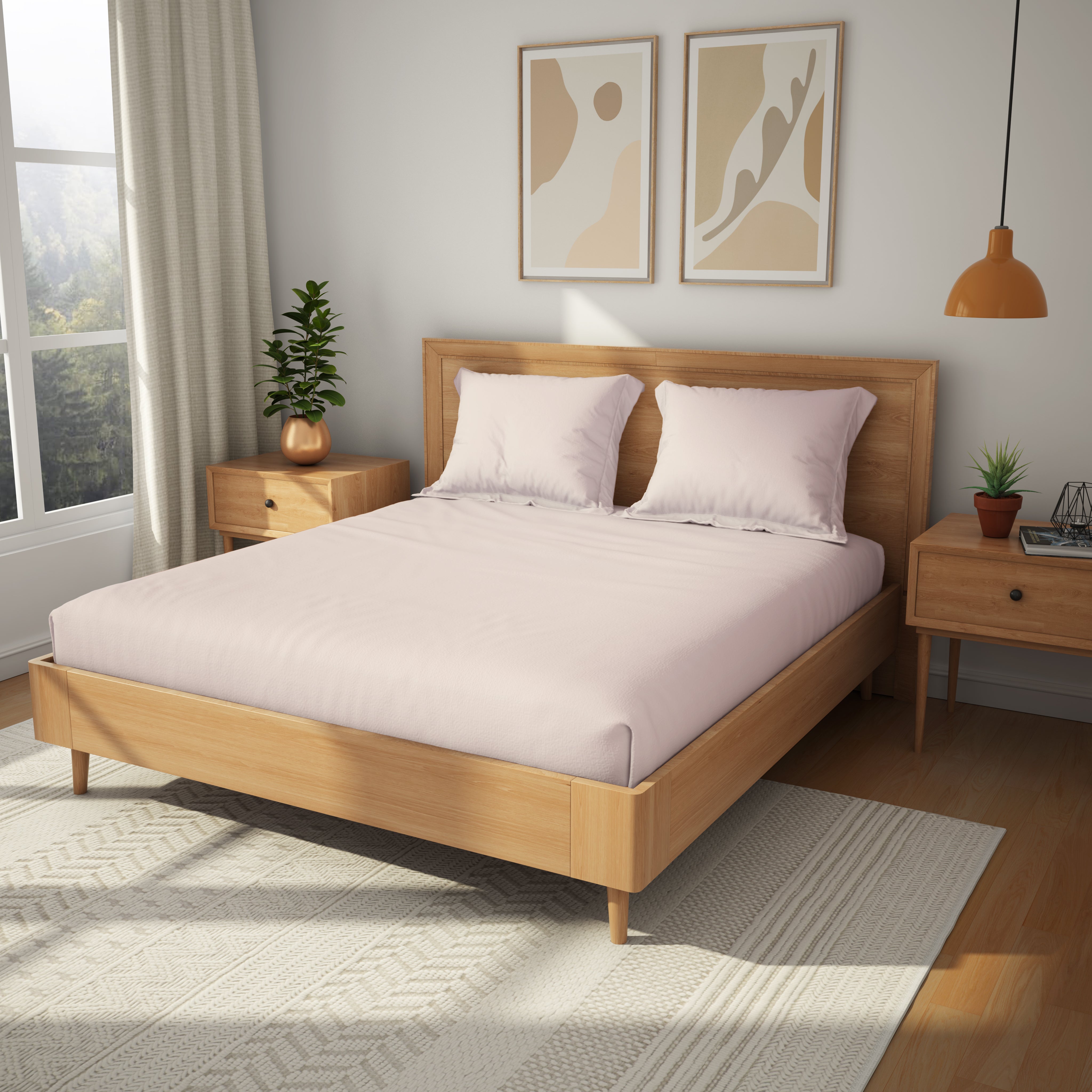 Exclusive Collection, Color Corner  | Printed Double Bedsheet Set | 152 TC Cotton - Cherry Blossom Pink by Himeya