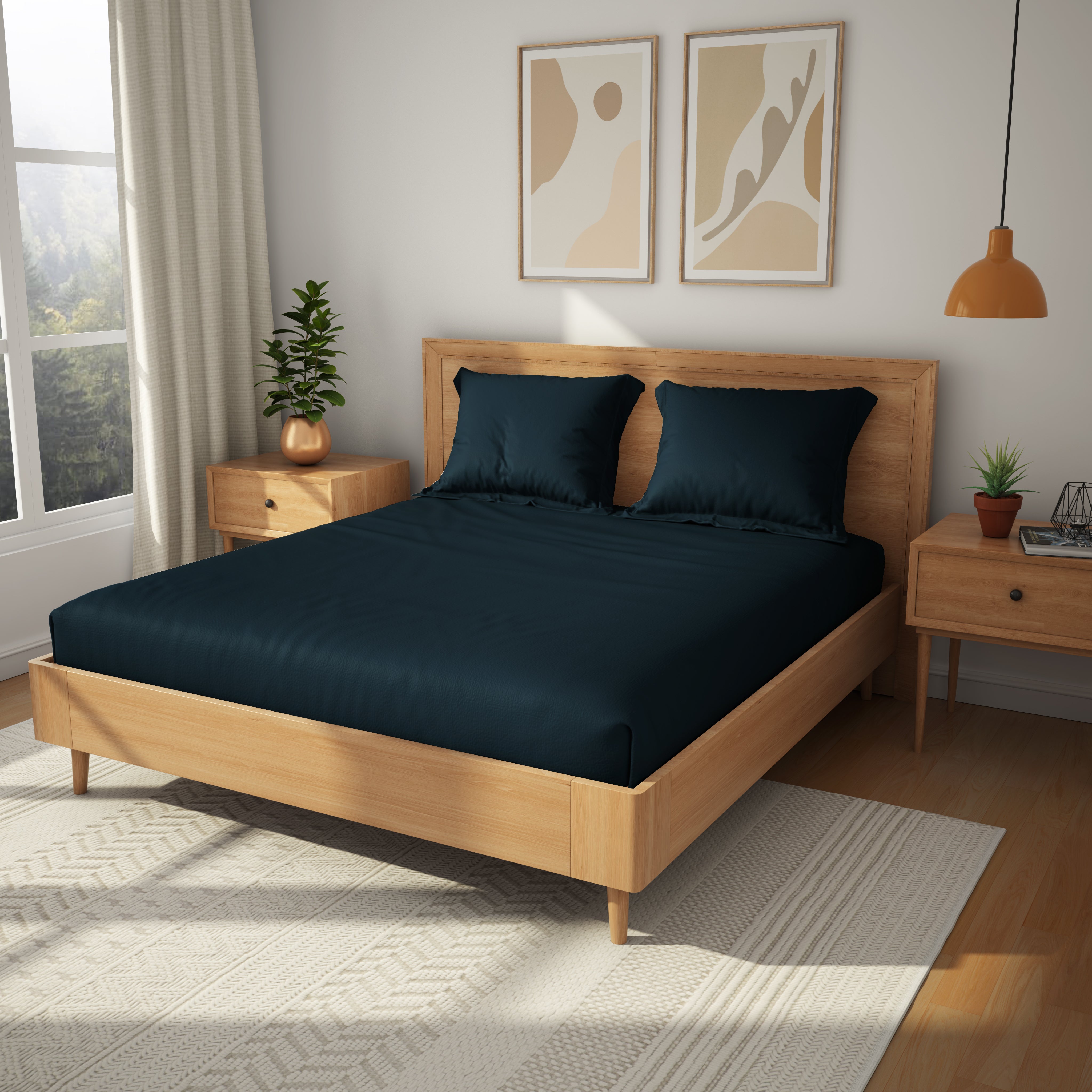 Exclusive Collection, Color Corner  | Printed Double Bedsheet Set | 152 TC Cotton - Deep Azure by Himeya