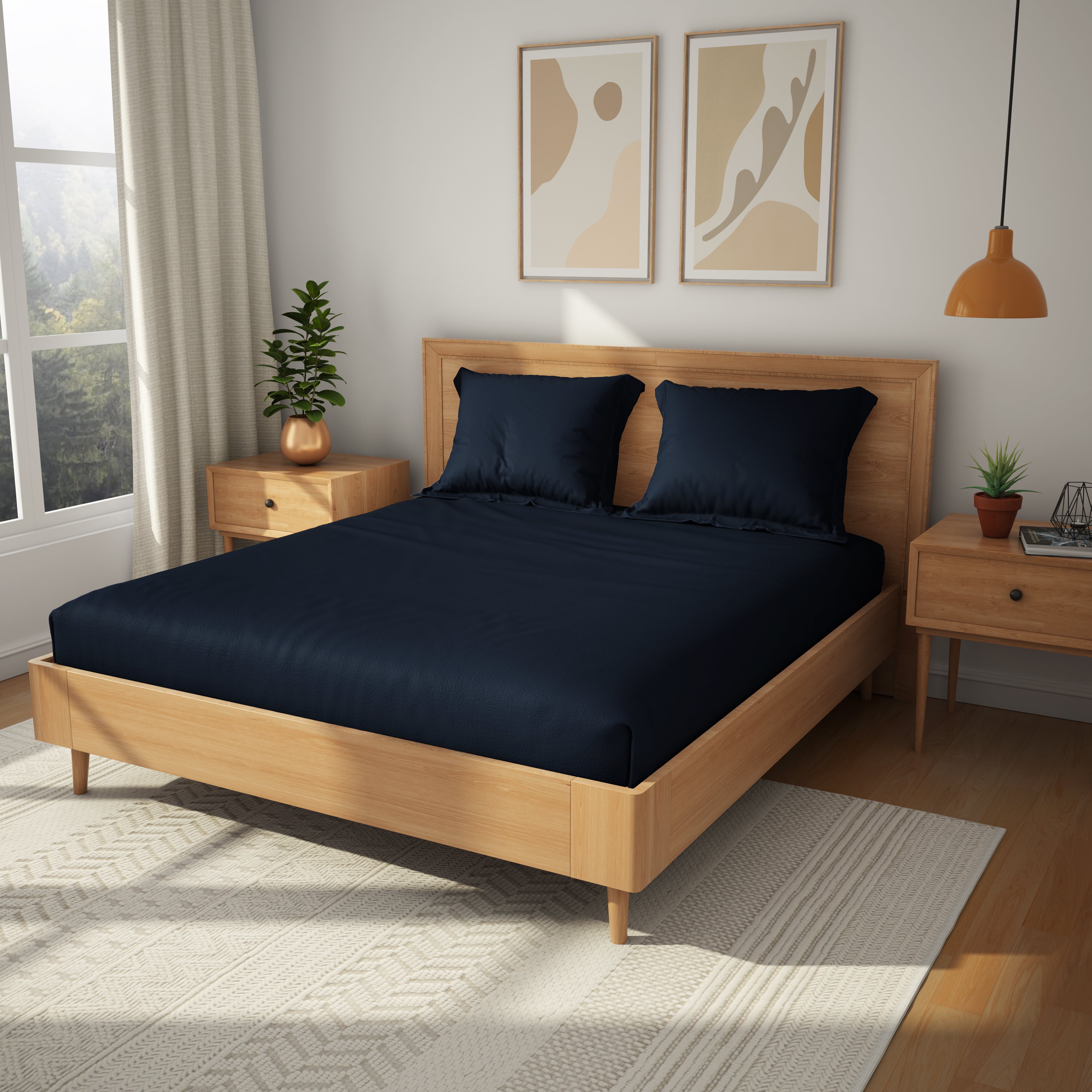 Exclusive Collection, Color Corner  | Printed Double Bedsheet Set | 150 TC Cotton - Classic Navy by Himeya