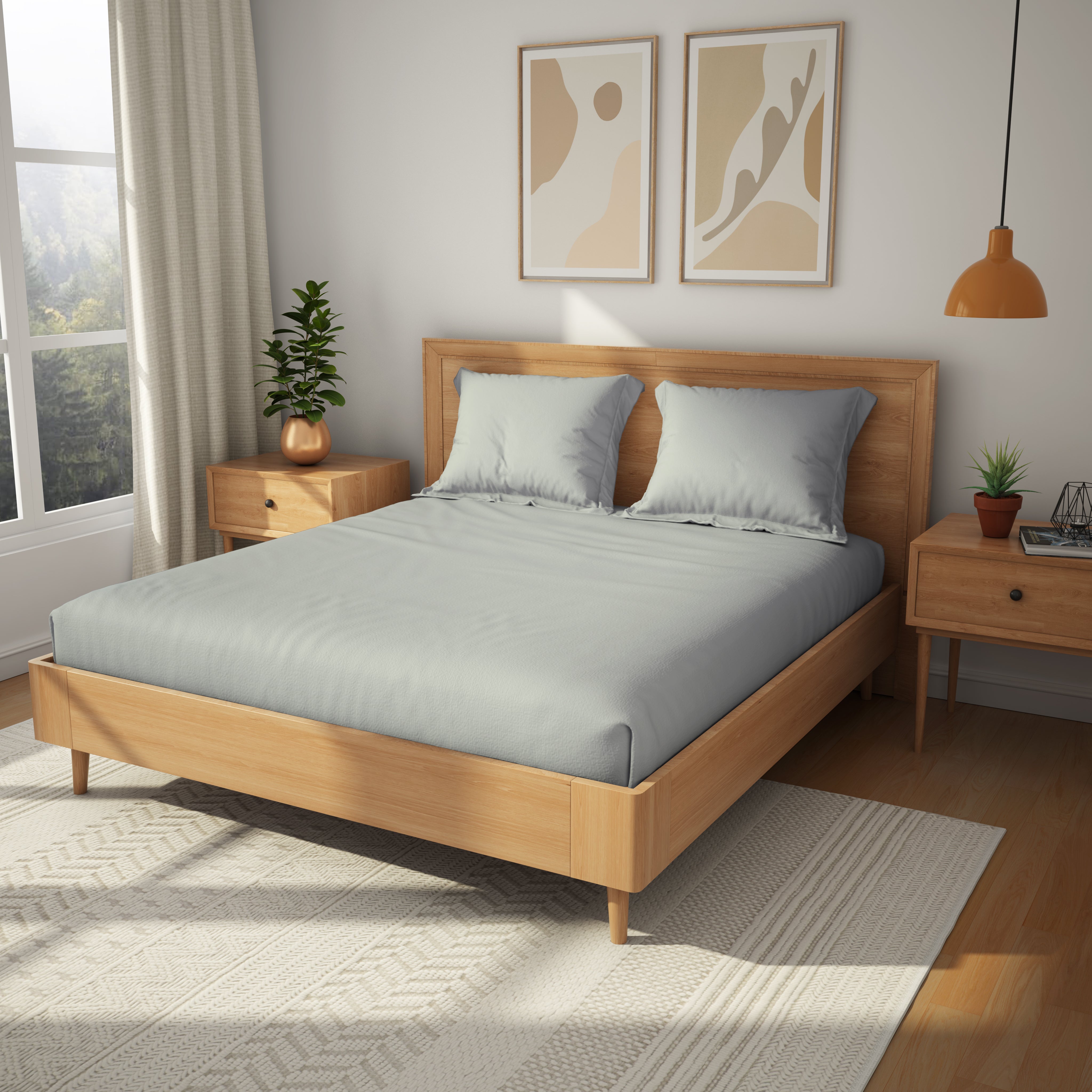 Exclusive Collection, Color Corner  | Printed Double Bedsheet Set | 200 TC  Cotton - Silver Grey by Himeya