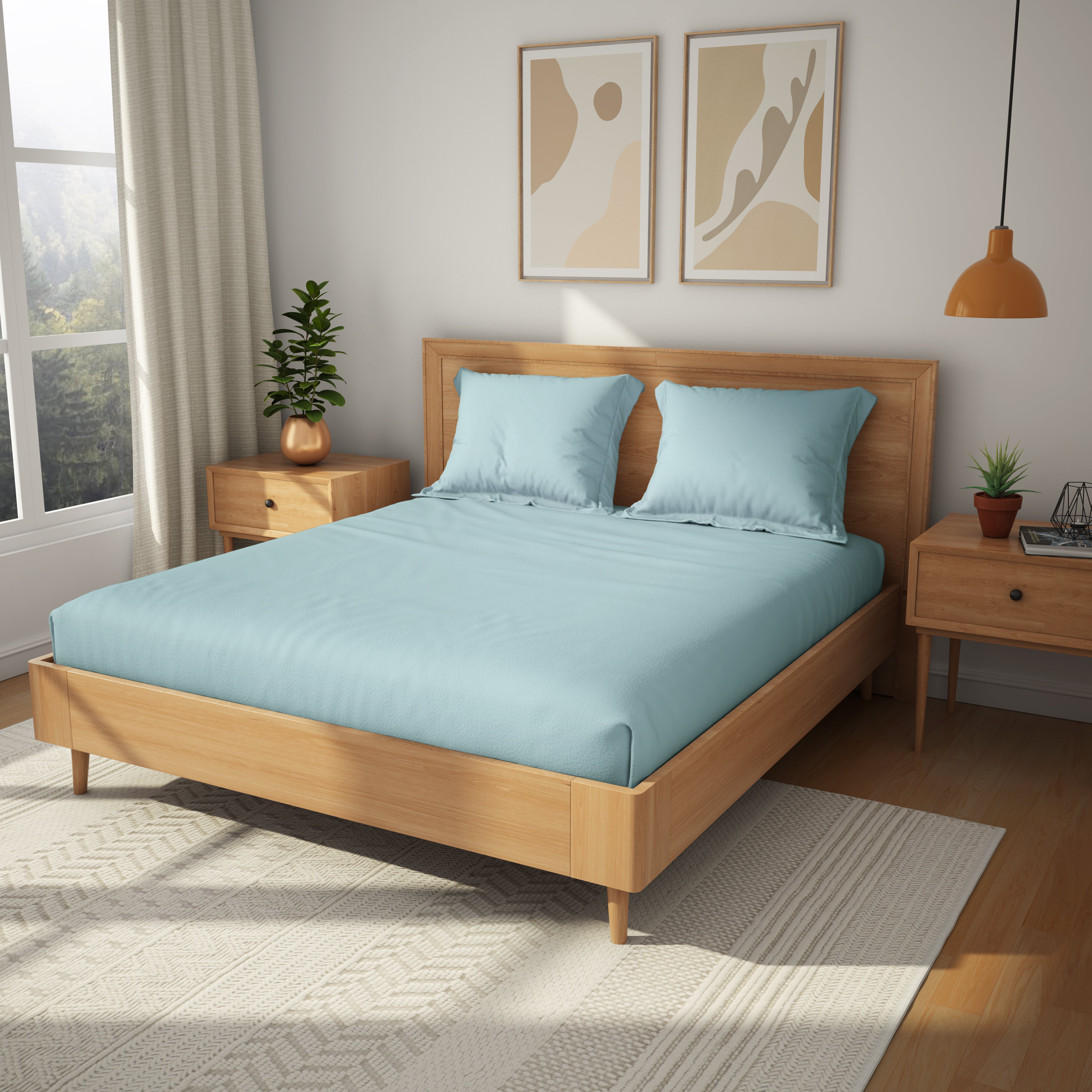 Exclusive Collection, Color Corner  | Printed Double Bedsheet Set | 200 TC  Cotton - Iris Blue by Himeya