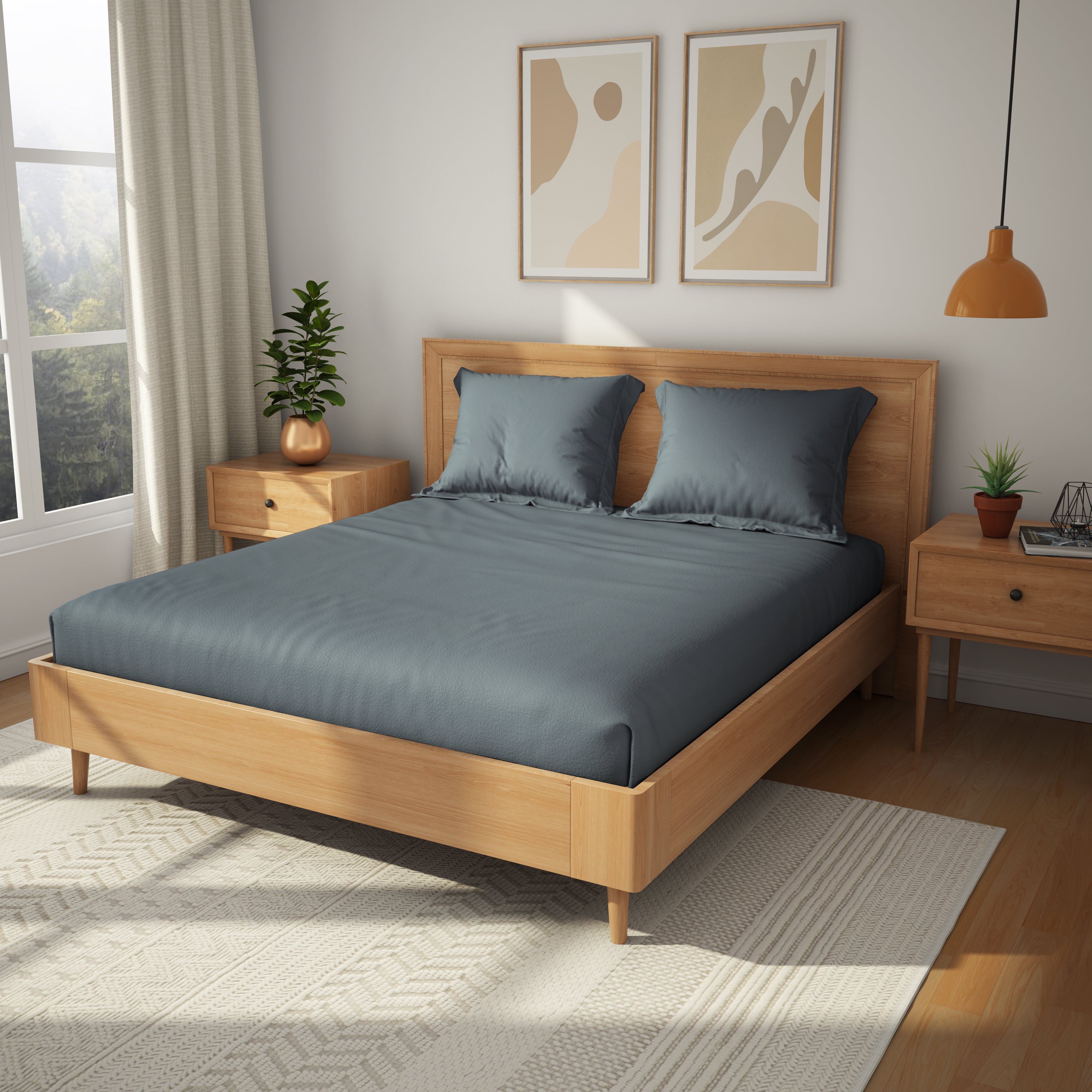 Exclusive Collection, Color Corner  | Printed Double Bedsheet Set | 200 TC  Cotton - Stone Grey by Himeya