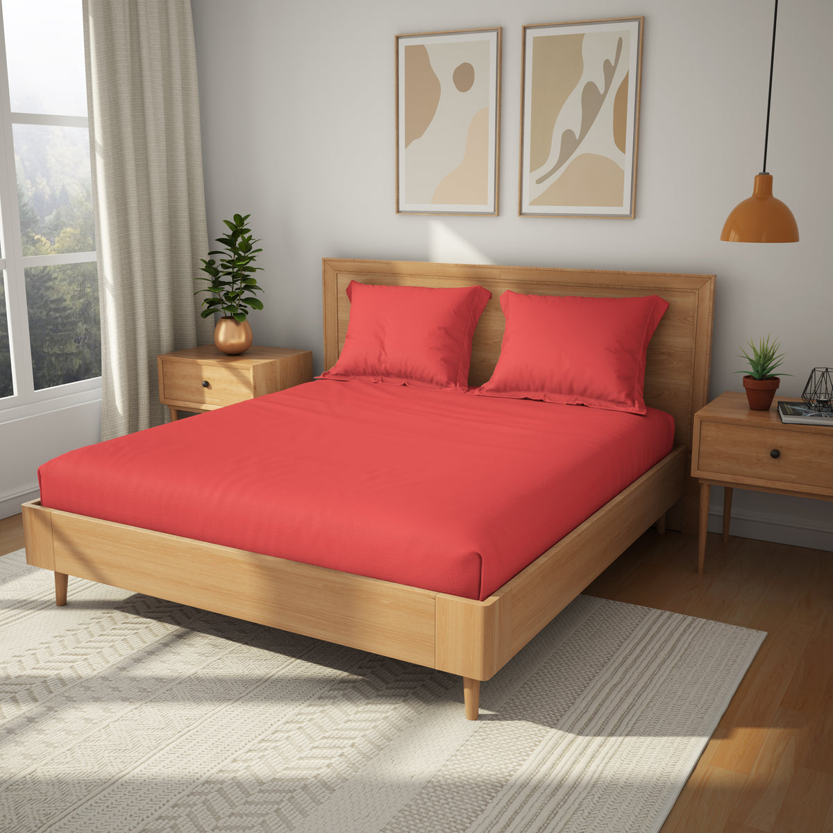The Exclusive Collection | Printed Double Bedsheet Set | 152 TC Cotton | Chilli Red